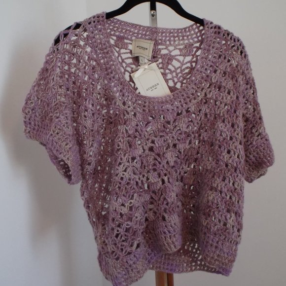 Anthropologie Augden Hydrangea Crop Sweater Alpaca Yarn Large NWT - Picture 4 of 8